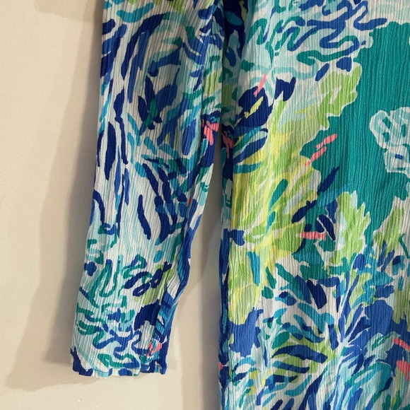 Lilly Pulitzer Sz M Lantana Tunic Top Wade & Sea Crinkle Gauze V-Neck Coverup - Picture 4 of 10